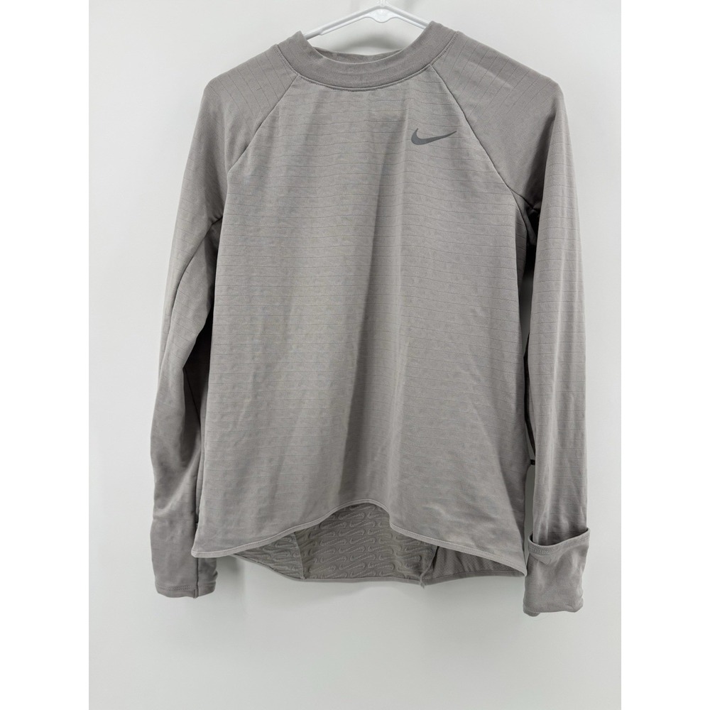 Nike‎ Running Shirt Women's Small Light Gray Textured Dri-FIT Long Sleeve Therma